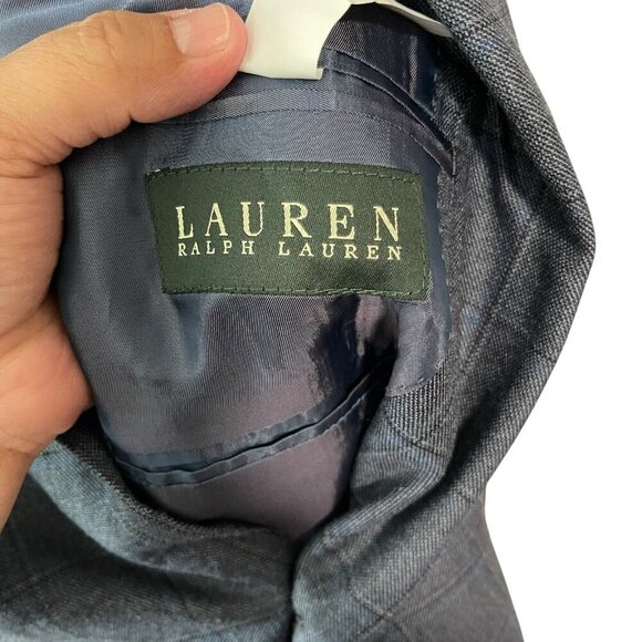 Lauren Ralph Lauren Mens Sport Coat Blazer Blue Gray Check Size 42L Silk Wool - Picture 4 of 10